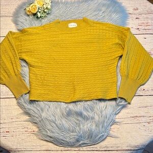 Pink Rose Mustard Yellow Cable Knit Crop Sweater sz S